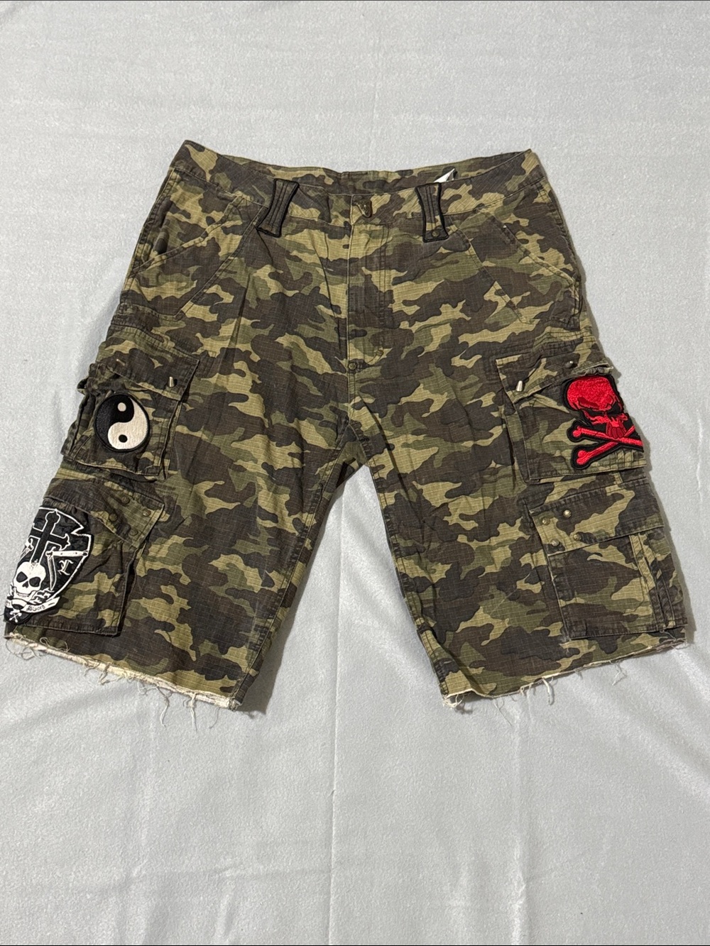 BLAC LABEL Men's Shorts Army Green NYC Style Survival Goth Grunge Baggy Y2K 36